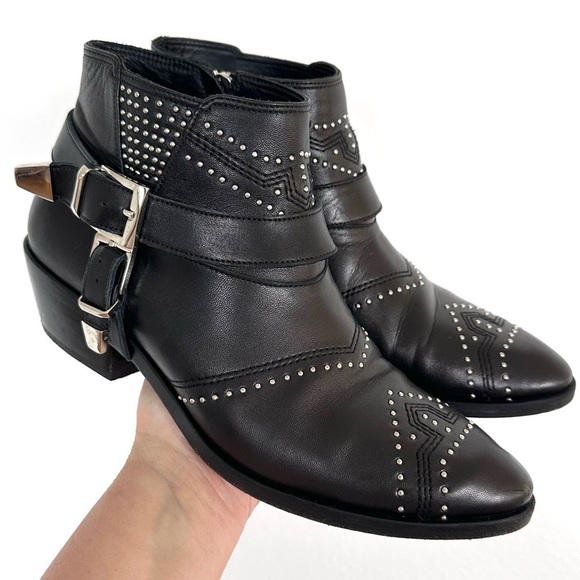 Anine Bing Bianca Leather Stud Black Ankle Boots EU38 - Picture 2 of 11
